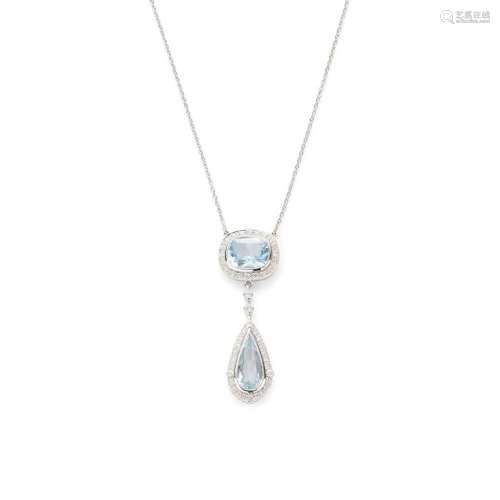 A blue topaz and diamond pendant necklace