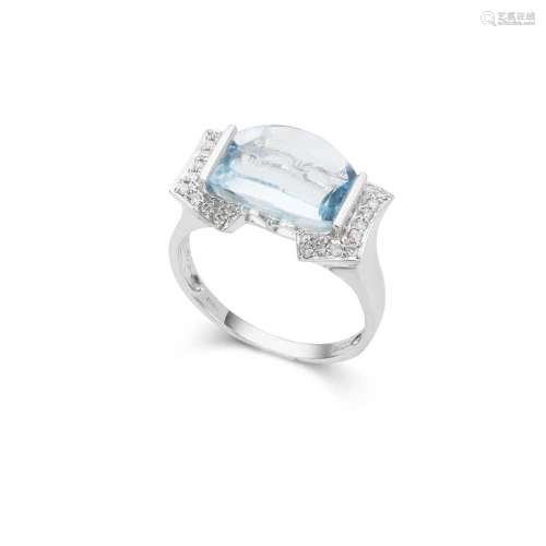 A blue topaz and diamond cocktail ring