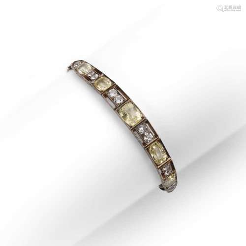 A yellow and colourless sapphire bracelet