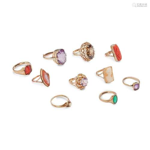 A collection of gem-set rings
