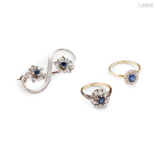 A collection of sapphire and diamond jewellery