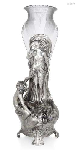 WMF, <br />
 <br />
 Art Nouveau figural vase with liner, ci...