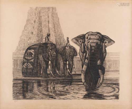 Paul Jouve (1878-1973), <br />
 <br />
 'Elephant de Madura'...