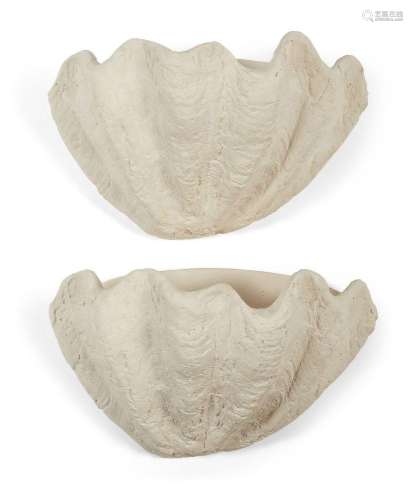 Designer Unknown, <br />
 <br />
 Pair of plaster clam shell...