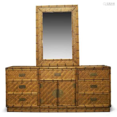 Designer Unknown, <br />
 <br />
 Bamboo dresser with mirror...