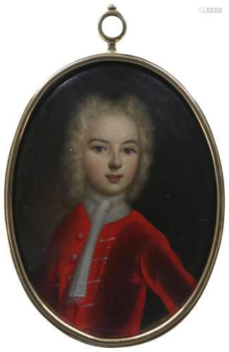 English School c.1700 Portrait miniature of a boy, wearing a...
