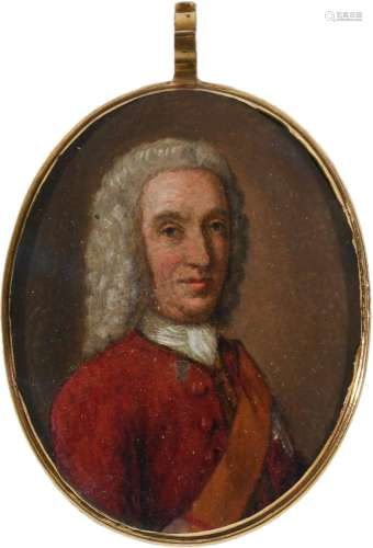 English School c.1700 Portrait miniature of a gentleman, wea...