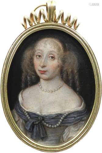 Dutch School 17th Century Portrait miniature of a lady, wear...