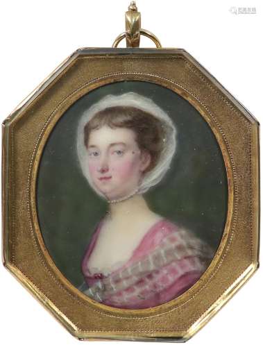 λCircle of Pierre Pasquier Portrait miniature of a lady, wea...