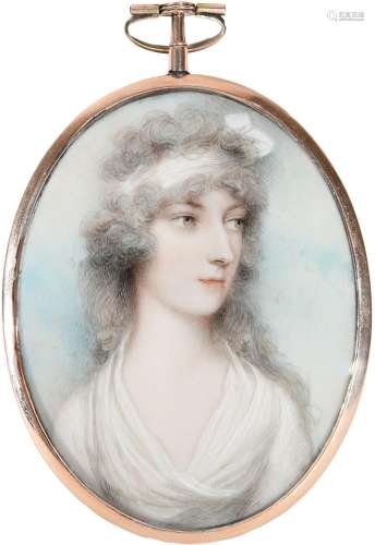 λAndrew Plimer (1763-1837) Portrait miniature of a lady wear...