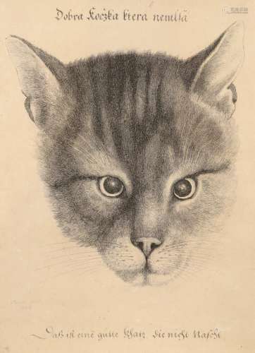 Wenceslaus Hollar (Bohemian 1607-1677) Head of a Cat (Pennin...