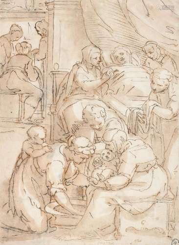 Italian School c.1700 The birth of St John the Baptist Pen a...