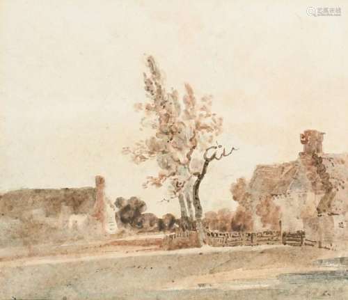 Thomas Girtin (1775-1802) Landscape with a farmhouse and cot...