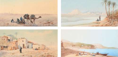 Follower of John Frederick Lewis Desert landscape with figur...