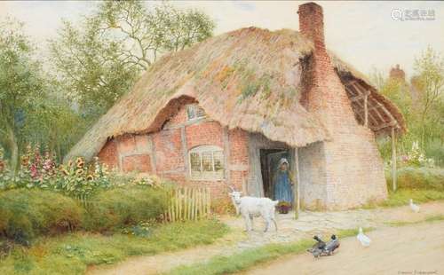 Arthur Claude Strachan (1865-1938) A girl, goat and ducks ou...