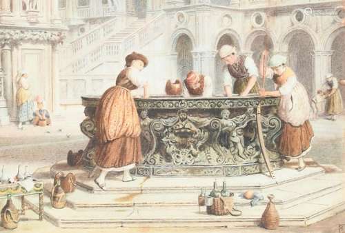 Myles Birket Foster RWS (1825-1899) Figures by the fountain ...