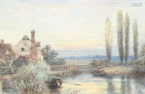Myles Birket Foster RWS (1825-1899) River landscape at dusk ...