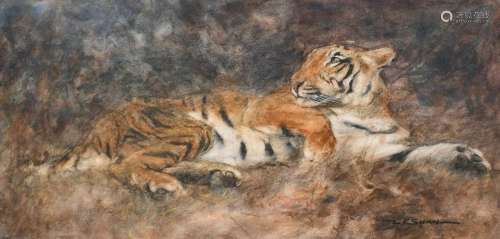 Cuthbert Edmund Swan (1870-1931) A tiger resting in the unde...