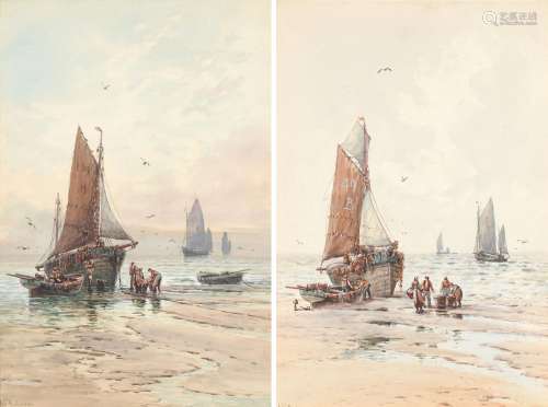 Robert Anderson (1842-1885) Coastal landscape with fishermen...