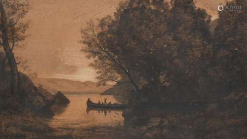Follower of Jean-Baptise-Camille Corot River landscape with ...