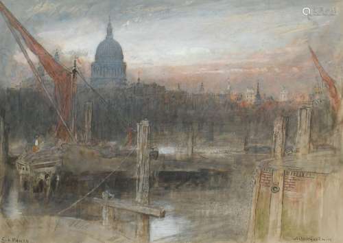 Albert Goodwin RWS (1845-1932) View of the Thames with St Pa...