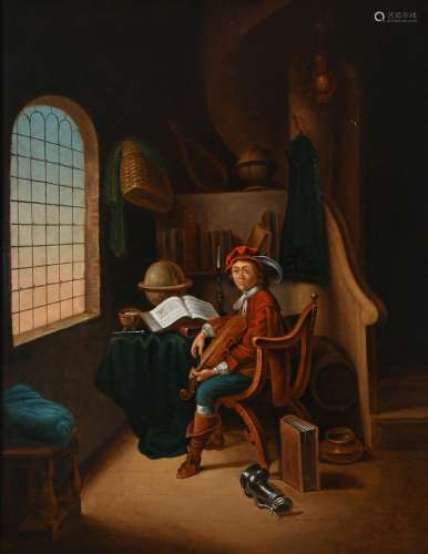 After Gerrit Dou A young viola player sitting in his study O...