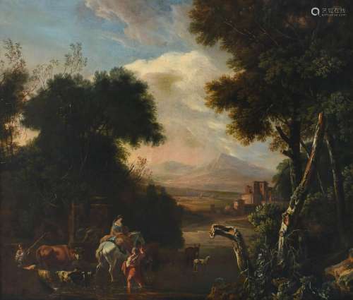 Follower of Adam Pynacker Italianate landscape with figures ...