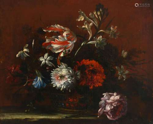 Follower of Nicolas Baudesson Still life with flowers in a b...