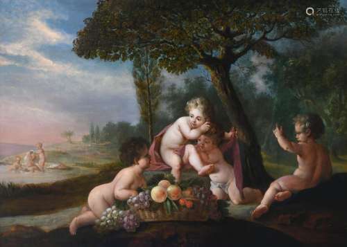 French School c.1800 Putti in a landscape with a basket of f...