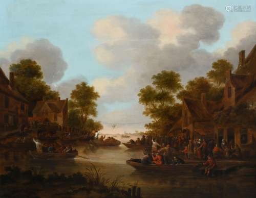 Thomas Heeremans (Dutch 1641-1694) River landscape with figu...