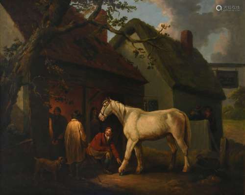 George Morland (1763-1804) A farrier`s shop Signed and dated...