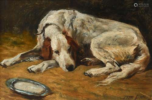 John Emms (1844-1912) A resting hound Signed JNO EMMS (lower...