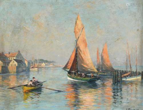 Georges Maroniez (French 1865-1933) View of a harbour with b...