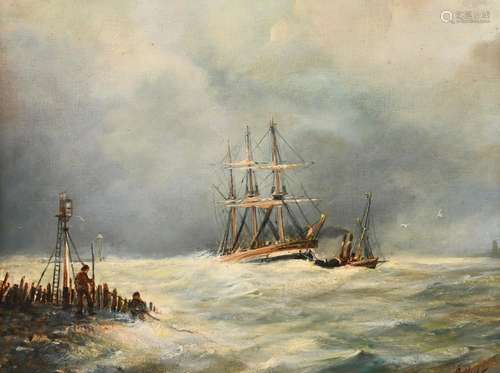 Abraham Hulk Jnr (Dutch 1851-1922) Shipping in choppy waters...