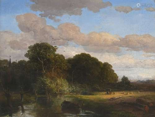 English School 19th Century River landscape with harvesters ...