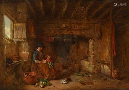 Alfred Provis (1843-1886) Peeling vegetables Signed and date...