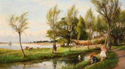 Charles James Lewis RI (1830-1892) River landscape with chil...