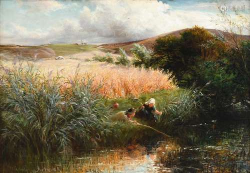 Charles James Lewis RI (1830-1892) Landscape with children f...