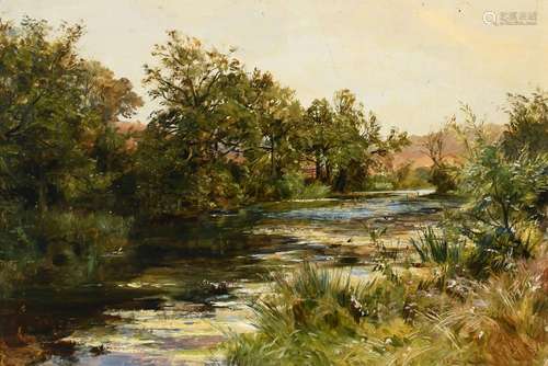 Charles James Lewis RI (1830-1892) River landscape with bulr...