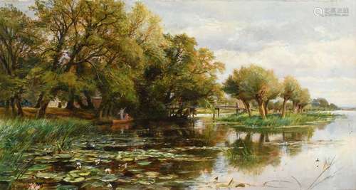 Charles James Lewis RI (1830-1892) River landscape with figu...