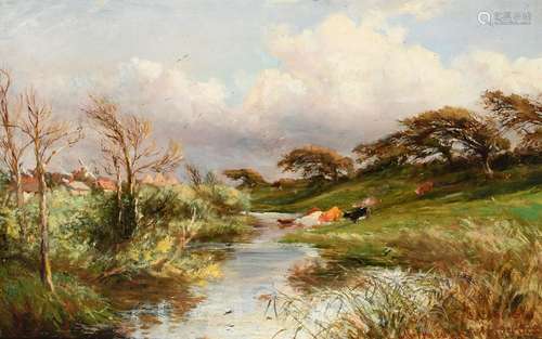 Charles James Lewis RI (1830-1892) Cattle watering in the ri...