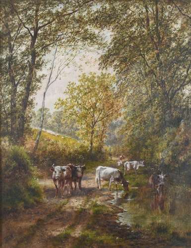 John Henry Dell (1836-1888) Landscape with cattle on a woode...