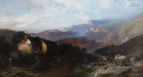 Henry Bright (1810-1873) Mountainous landscape with figures,...