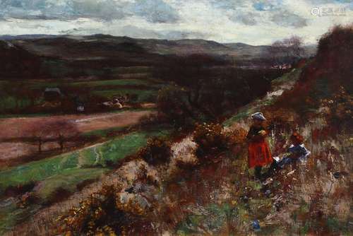 Joshua Anderson Hague (1850-1916) Landscape with children pi...