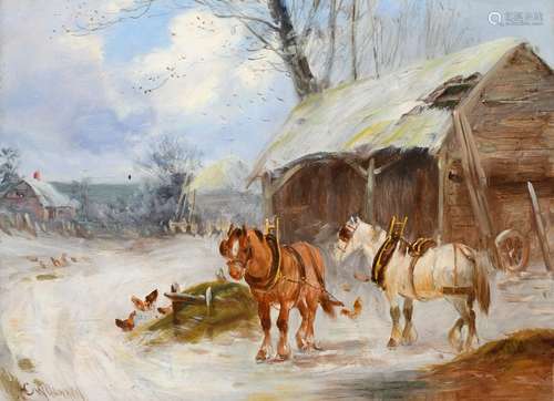 C. W. Howard (19th Century) Plough horses and chickens outsi...