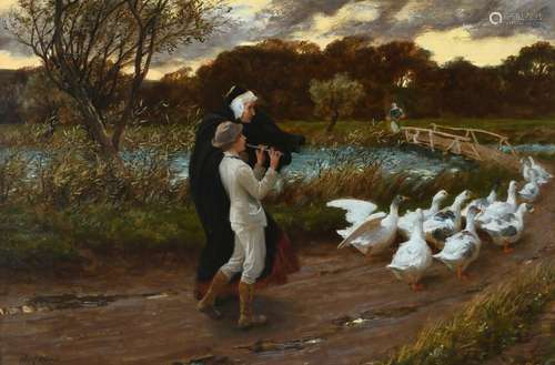 Philip Richard Morris ARA (1836-1902) Herding geese Signed P...