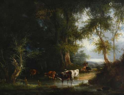 Circle of Constant Troyon Wooded landscape with cattle water...