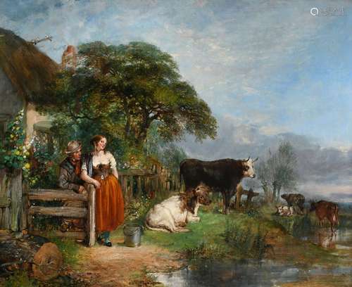 Henry Andrews (1794-1864) A couple outside a cottage with ca...