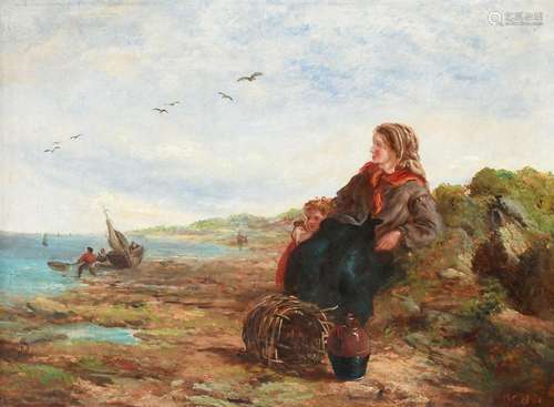 Circle of William Collins A woman and child on the shore wai...