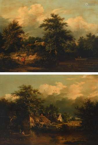 Edward Williams (1782-1855) Landscape with travellers on a p...